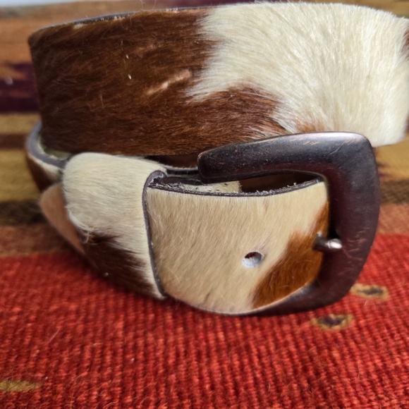Genuine Cowhide Hair On Hide Leather Belt Womens 36 Brown White - Picture 3 of 15